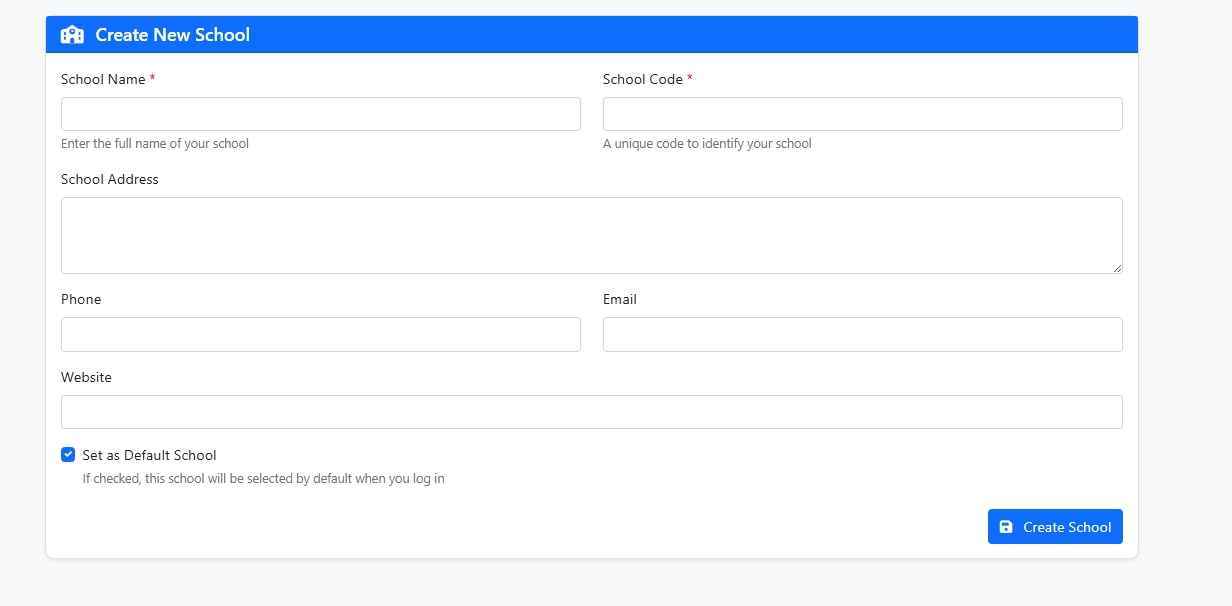 School Information Setup