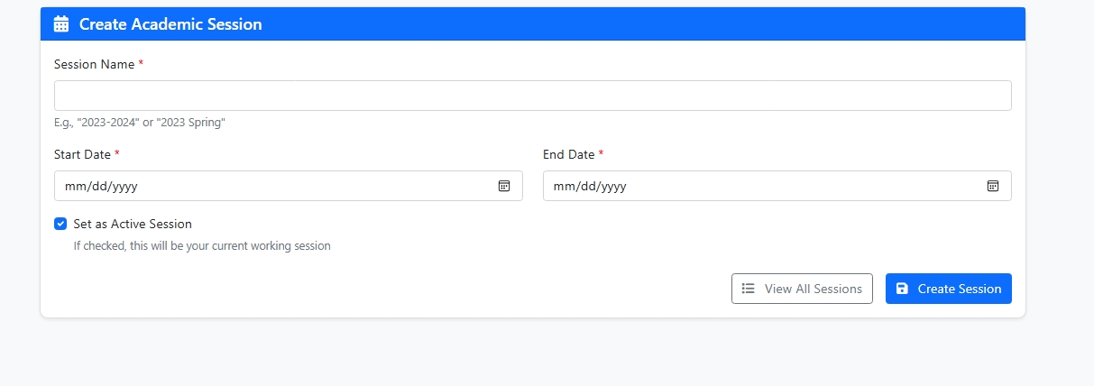 Academic Sessions Setup