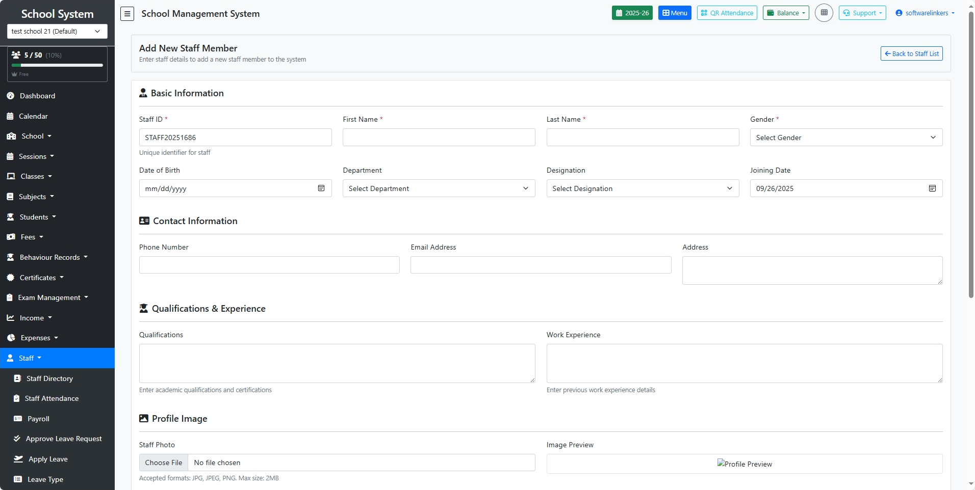 Add New Staff Member