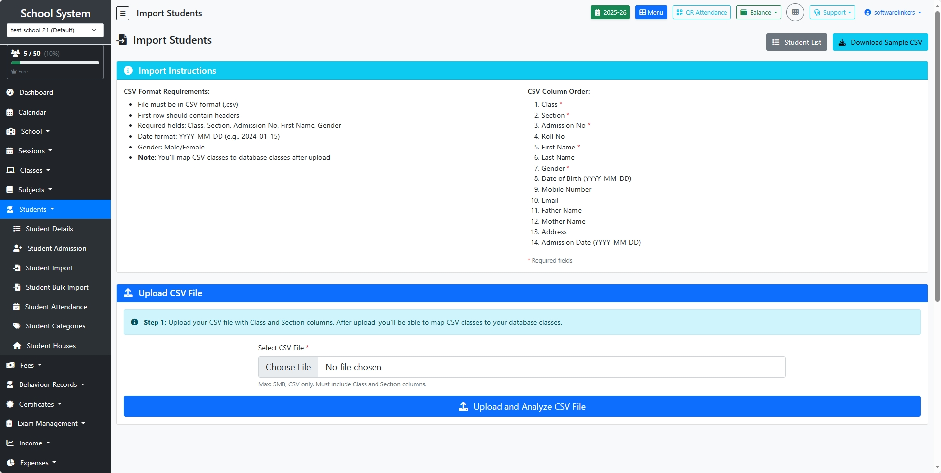 Bulk Import Students