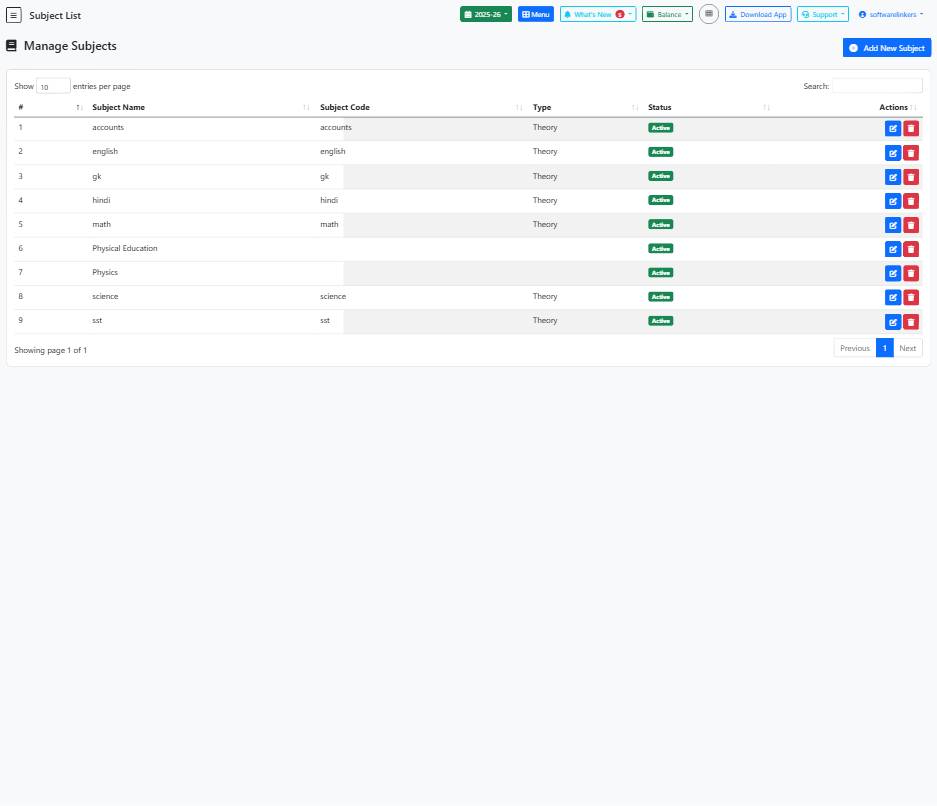 Subject List Page Guide